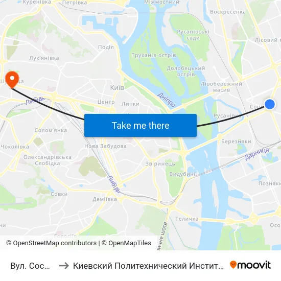 Вул. Сосюри to Киевский Политехнический Институт КПИ map
