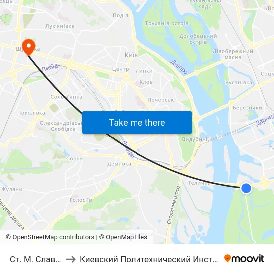 Ст. М. Славутич to Киевский Политехнический Институт КПИ map