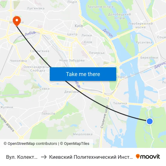 Вул. Колекторна to Киевский Политехнический Институт КПИ map