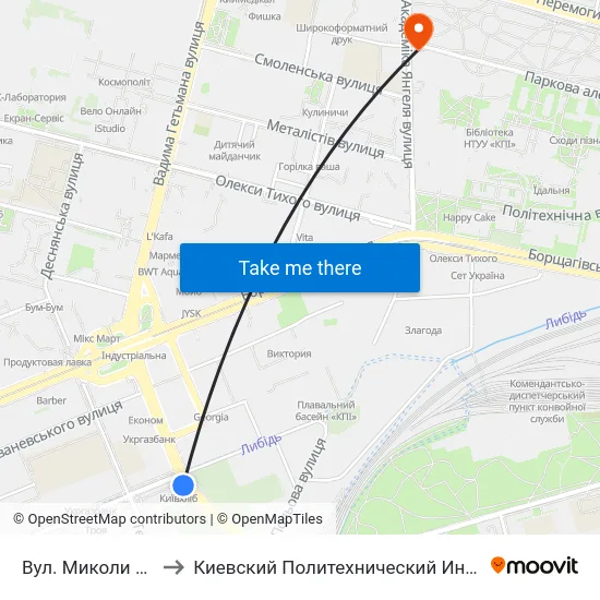 Вул. Миколи Голего to Киевский Политехнический Институт КПИ map