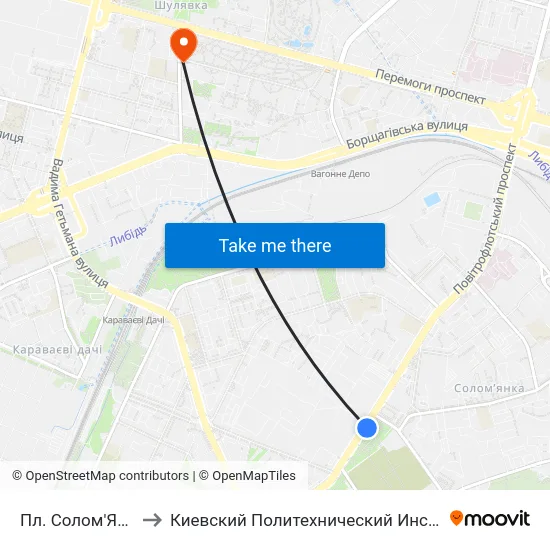 Пл. Солом'Янська to Киевский Политехнический Институт КПИ map