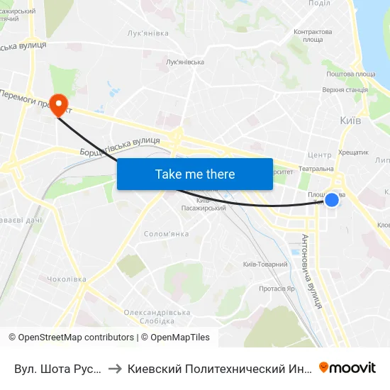 Вул. Шота Руставелі to Киевский Политехнический Институт КПИ map