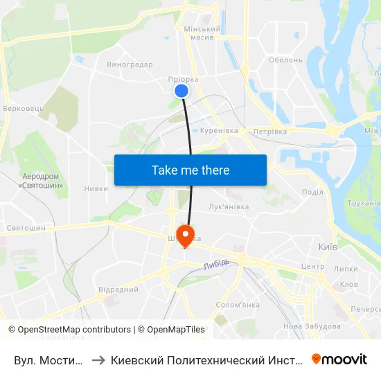 Вул. Мостицька to Киевский Политехнический Институт КПИ map
