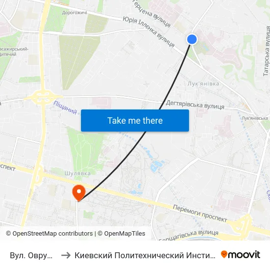 Вул. Овруцька to Киевский Политехнический Институт КПИ map