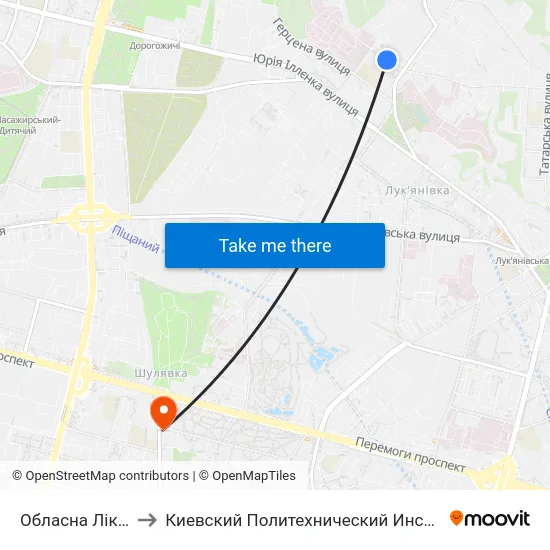 Обласна Лікарня to Киевский Политехнический Институт КПИ map