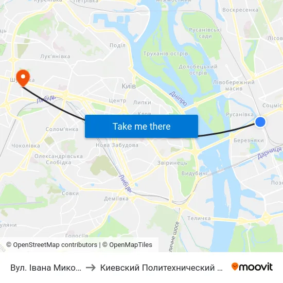 Вул. Івана Миколайчука to Киевский Политехнический Институт КПИ map