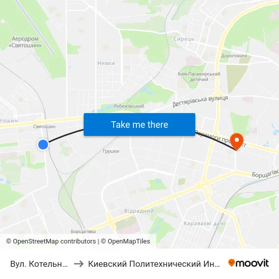 Вул. Котельникова to Киевский Политехнический Институт КПИ map