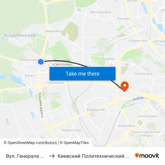 Вул. Генерала Наумова to Киевский Политехнический Институт КПИ map