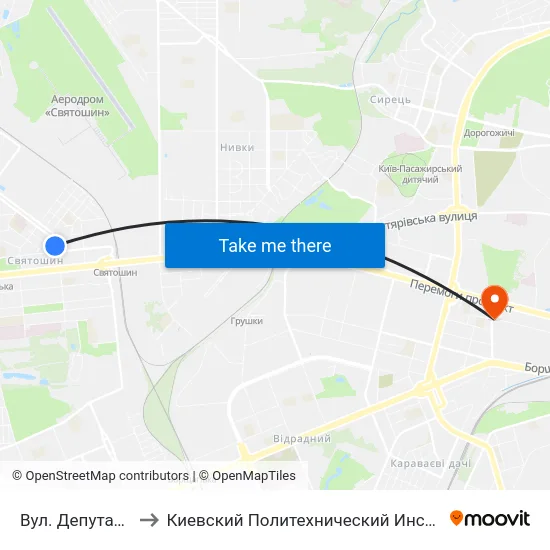 Вул. Депутатська to Киевский Политехнический Институт КПИ map