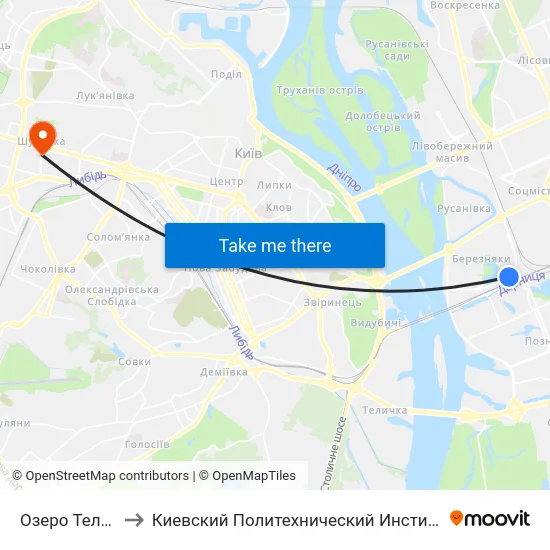 Озеро Тельбін to Киевский Политехнический Институт КПИ map