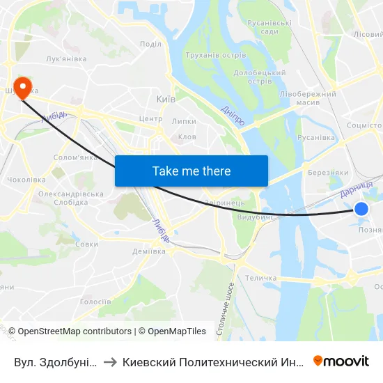 Вул. Здолбунівська to Киевский Политехнический Институт КПИ map