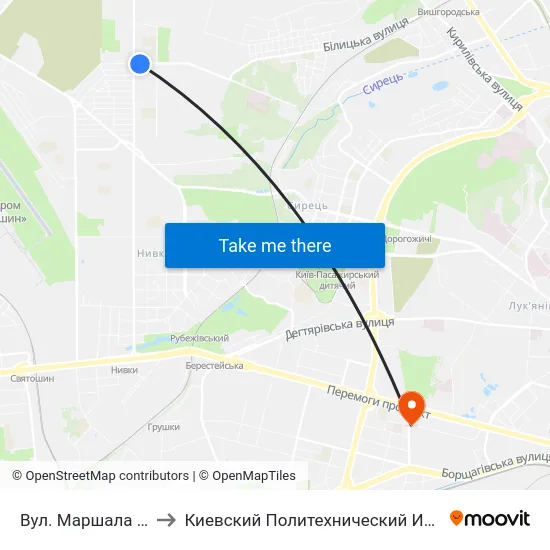 Вул. Маршала Гречка to Киевский Политехнический Институт КПИ map