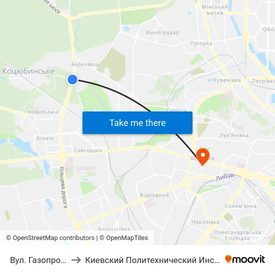 Вул. Газопровідна to Киевский Политехнический Институт КПИ map