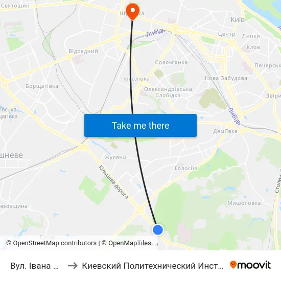 Вул. Івана Сірка to Киевский Политехнический Институт КПИ map