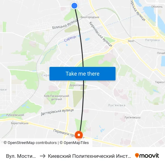 Вул. Мостицька to Киевский Политехнический Институт КПИ map