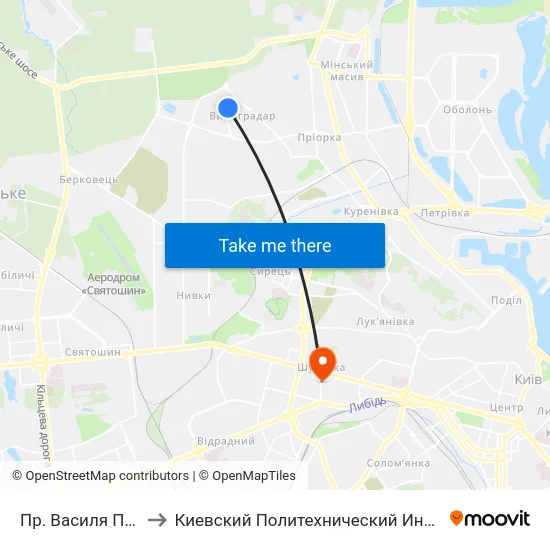 Пр. Василя Порика to Киевский Политехнический Институт КПИ map