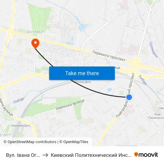 Вул. Івана Огієнка to Киевский Политехнический Институт КПИ map