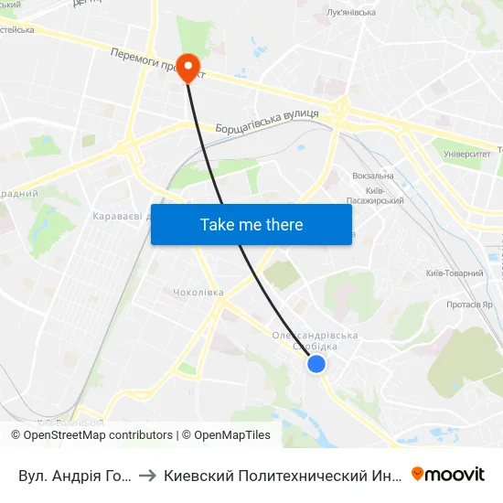 Вул. Андрія Головка to Киевский Политехнический Институт КПИ map
