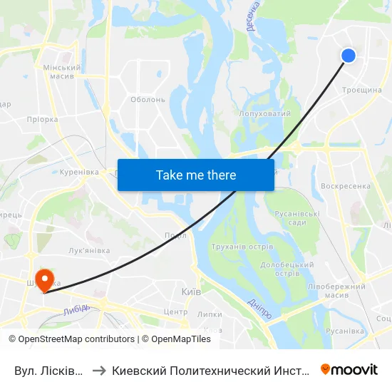 Вул. Лісківська to Киевский Политехнический Институт КПИ map