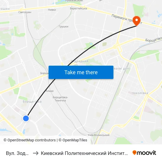 Вул. Зодчих to Киевский Политехнический Институт КПИ map