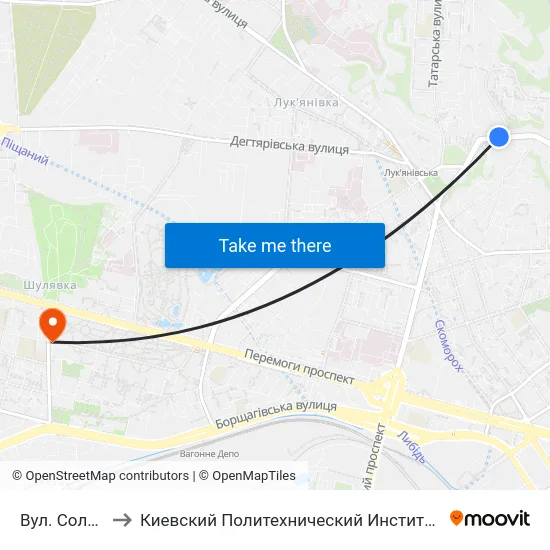 Вул. Соляна to Киевский Политехнический Институт КПИ map