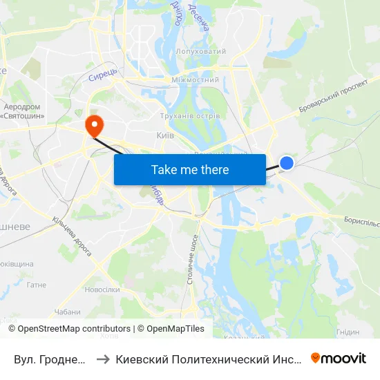 Вул. Гродненська to Киевский Политехнический Институт КПИ map