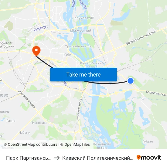 Парк Партизанської Слави to Киевский Политехнический Институт КПИ map