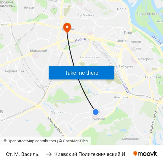 Ст. М. Васильківська to Киевский Политехнический Институт КПИ map