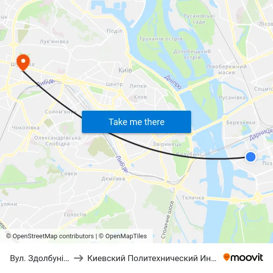 Вул. Здолбунівська to Киевский Политехнический Институт КПИ map