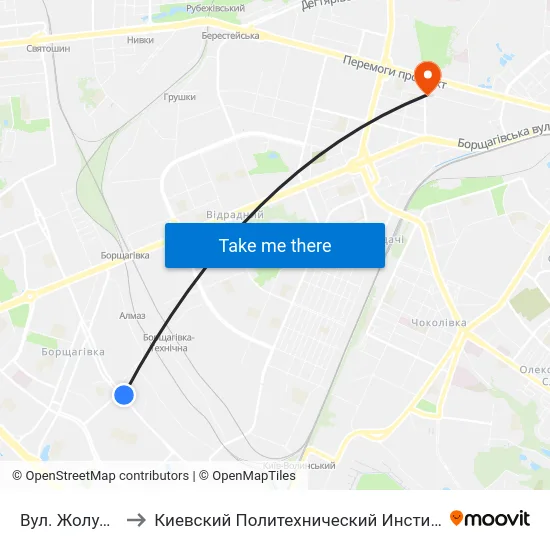 Вул. Жолудєва to Киевский Политехнический Институт КПИ map