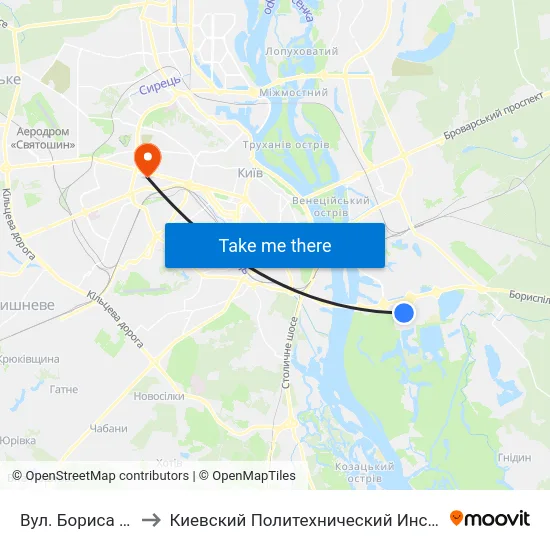 Вул. Бориса Гмирі to Киевский Политехнический Институт КПИ map