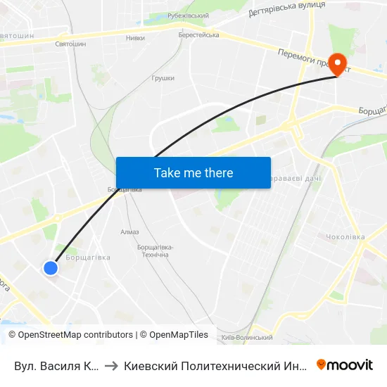 Вул. Василя Кучера to Киевский Политехнический Институт КПИ map