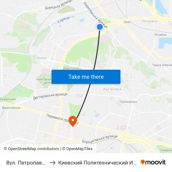 Вул. Петропавлівська to Киевский Политехнический Институт КПИ map