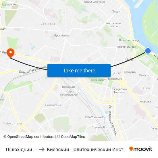 Пішохідний Міст to Киевский Политехнический Институт КПИ map