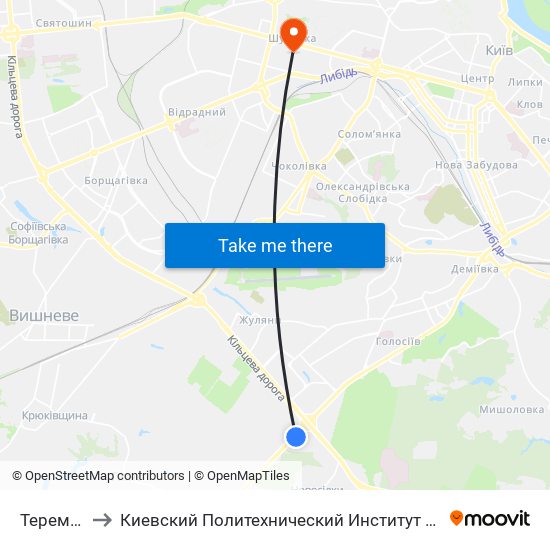 Теремки to Киевский Политехнический Институт КПИ map