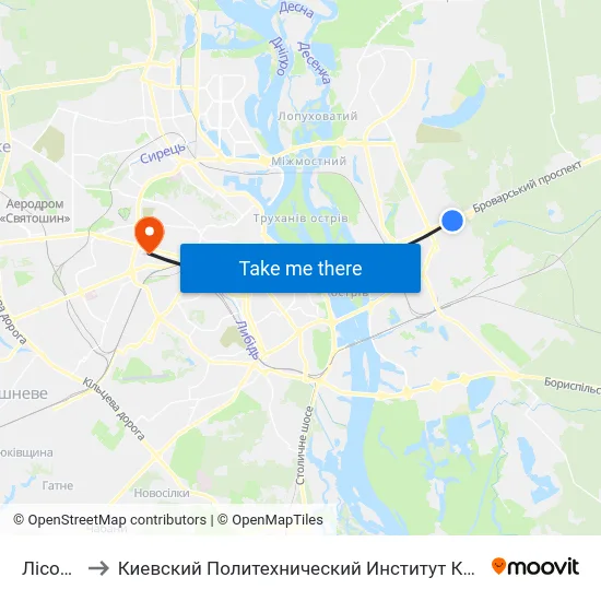 Лісова to Киевский Политехнический Институт КПИ map