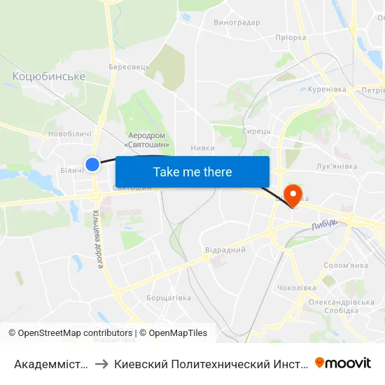 Академмістечко to Киевский Политехнический Институт КПИ map