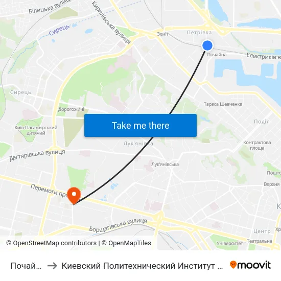Почайна to Киевский Политехнический Институт КПИ map