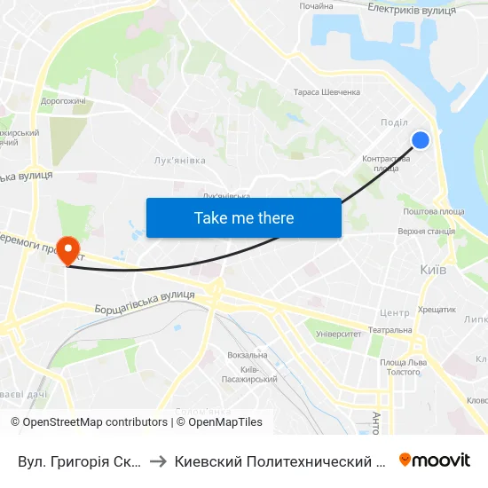 Вул. Григорія Сковороди to Киевский Политехнический Институт КПИ map