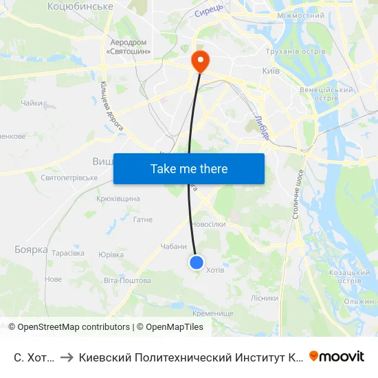 С. Хотів to Киевский Политехнический Институт КПИ map