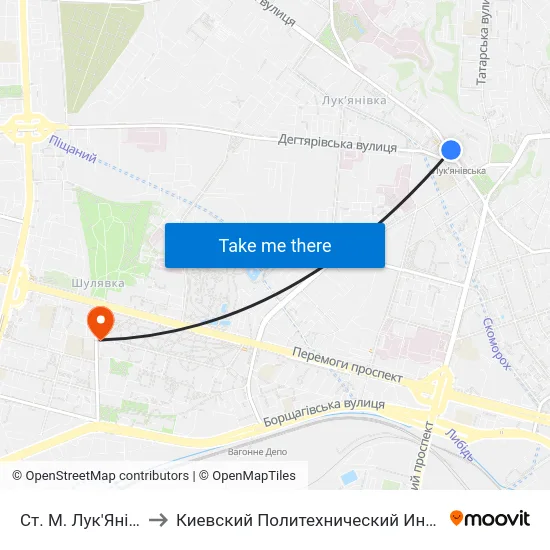 Ст. М. Лук'Янівська to Киевский Политехнический Институт КПИ map