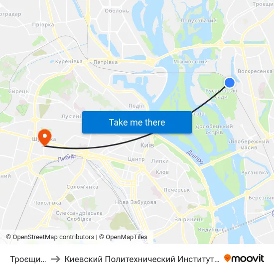 Троєщина to Киевский Политехнический Институт КПИ map