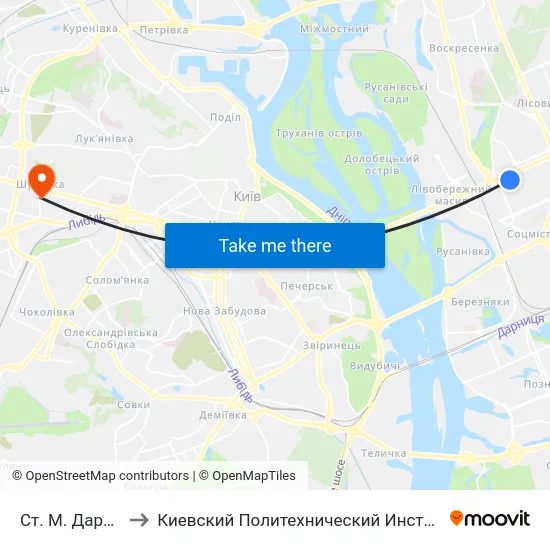Ст. М. Дарниця to Киевский Политехнический Институт КПИ map