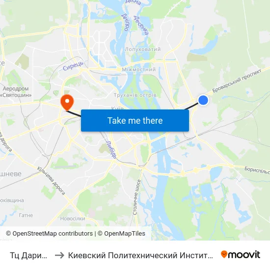 Тц Даринок to Киевский Политехнический Институт КПИ map