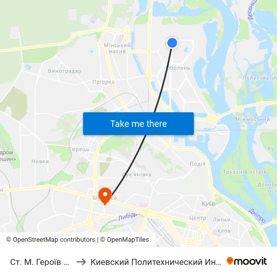 Ст. М. Героїв Дніпра to Киевский Политехнический Институт КПИ map