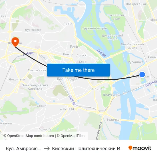Вул. Амвросія Бучми to Киевский Политехнический Институт КПИ map