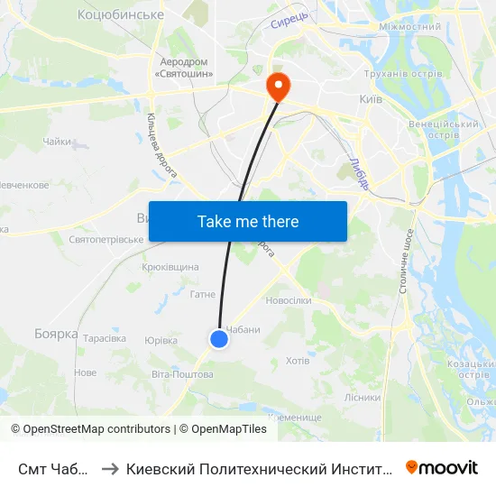 Смт Чабани to Киевский Политехнический Институт КПИ map