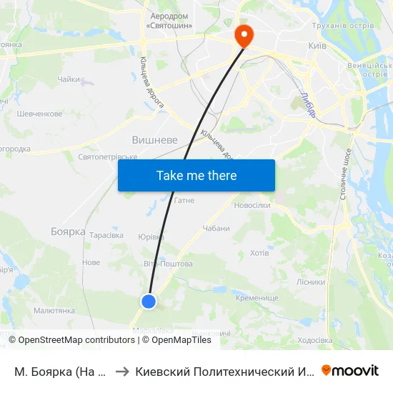 М. Боярка (На Вимогу) to Киевский Политехнический Институт КПИ map