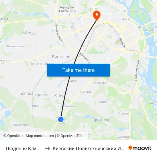 Південне Кладовище to Киевский Политехнический Институт КПИ map
