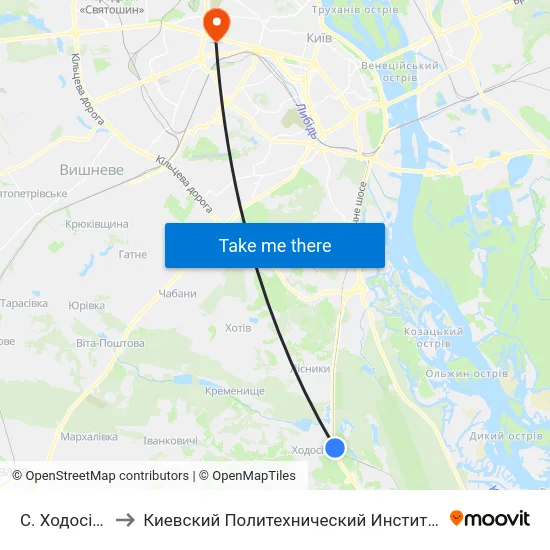 С. Ходосівка to Киевский Политехнический Институт КПИ map